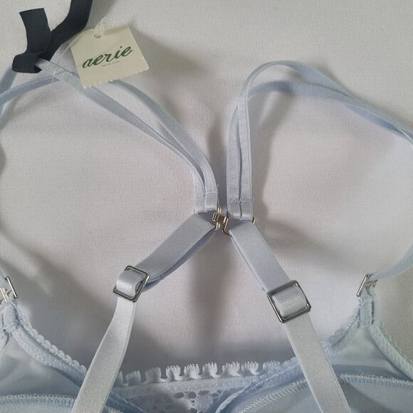 Aerie Real Power Wireless Padded Lace Bra Floral Blue Size 32A - Picture 6 of 6